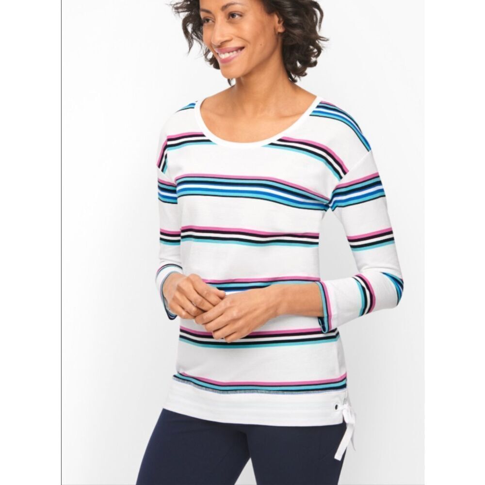 T by Talbots White Striped Top w/Side Tie Accent Size XLP